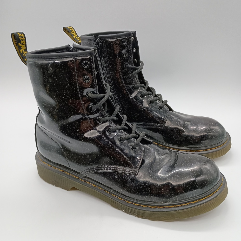 Dr. Martens 1460 Glitter Black Patent Leather Lace Up Zip Boots Womens 7 - Picture 1 of 9